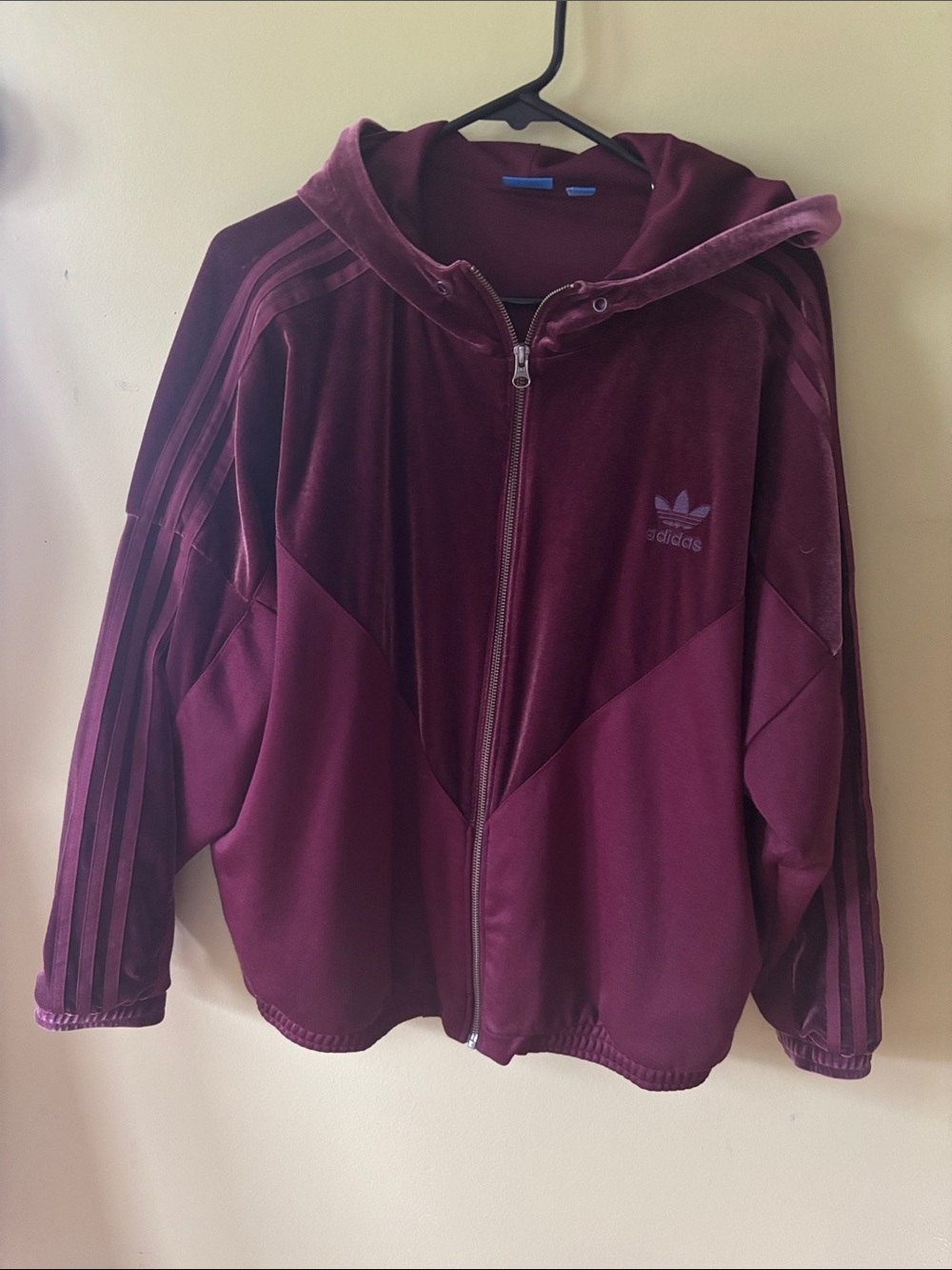 adidas Maroon Velvet Hooded Track Jacket
